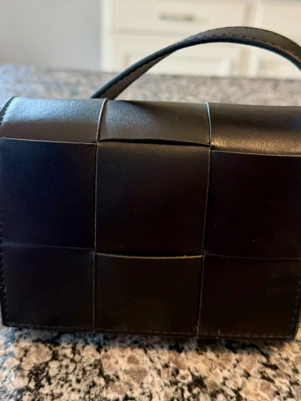 Women's Genuine Woven Leather Mini Crossbody Bag - Black - Picture 4 of 7